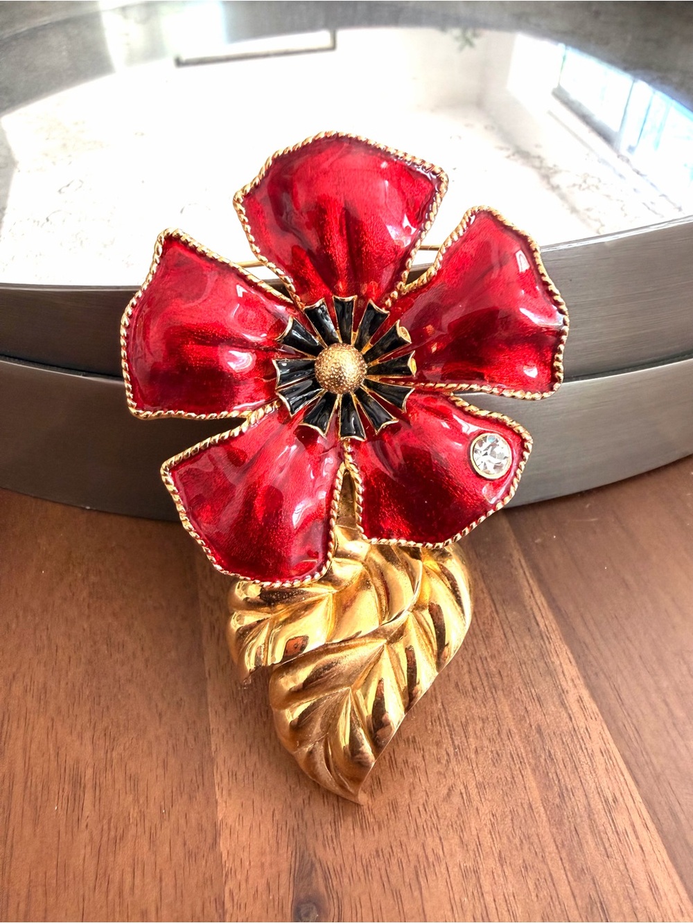 Swarovski Alana Stewart "Hollywood Runway" Red Poppy Flower Brooch